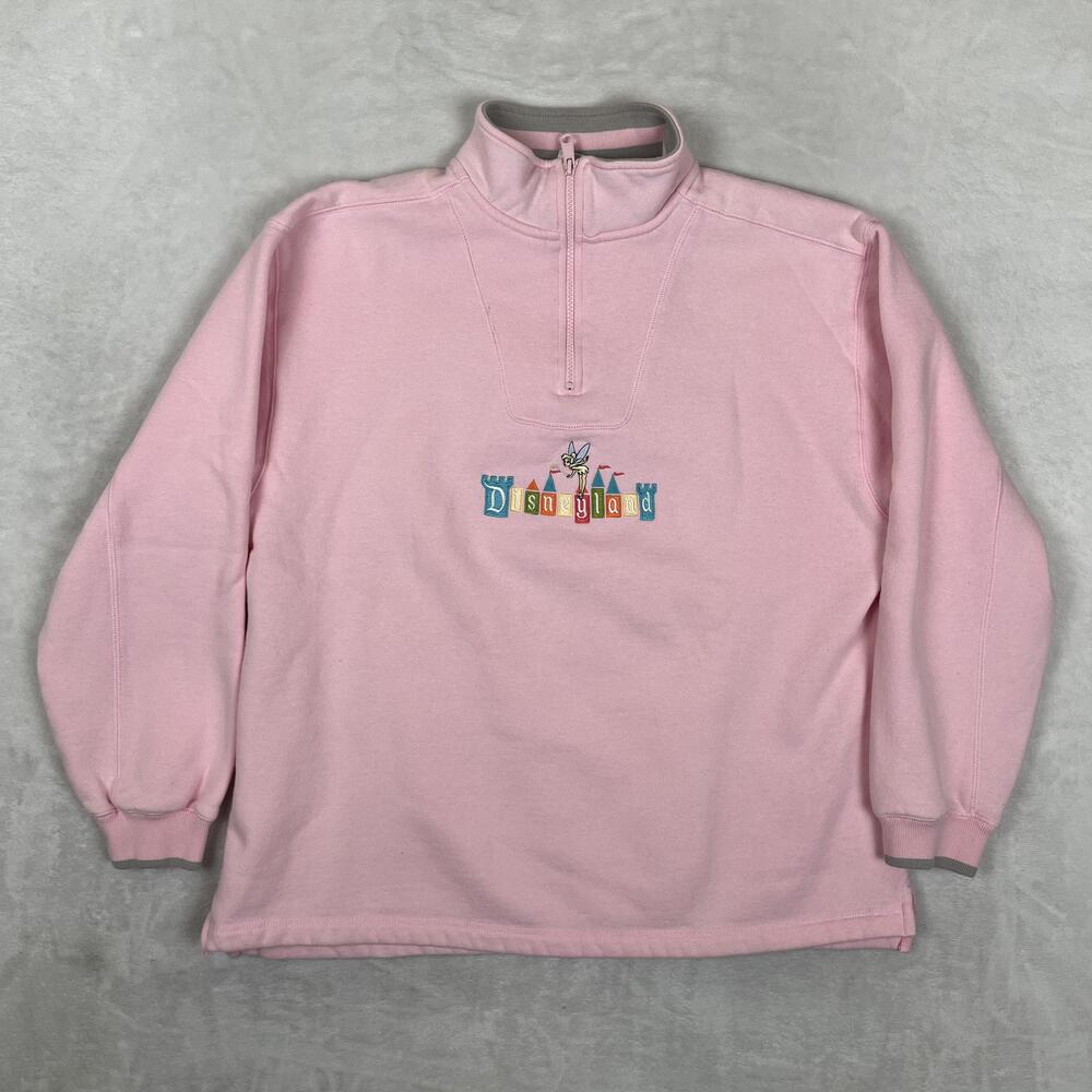 Vintage Tinker Bell Disneyland Resort Sweatshirt Womens Large Pink 1/4 Zip